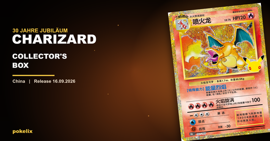 Pokémon 30 Jahre Charizard Collector's Box mit klassischer Glurak-Karte