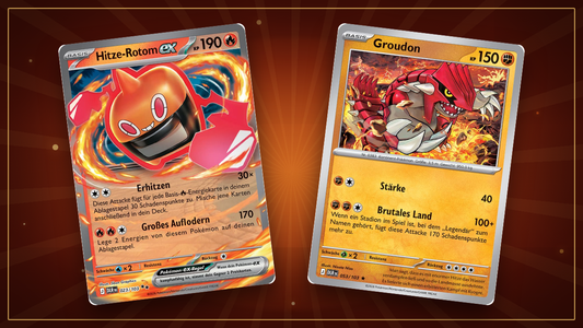 Hitze-Rotom-ex und Groudon aus Delta-Herrschaft auf einem Magma-Hintergrund